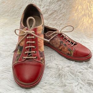 L'Artiste Springstep Bibbie Rose Womens Red Floral Leather Sneakers sz 39 /8.5